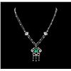 Image 1 : 2.90 ctw Emerald and Diamond Necklace - 18KT White Gold