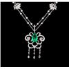 Image 2 : 2.90 ctw Emerald and Diamond Necklace - 18KT White Gold