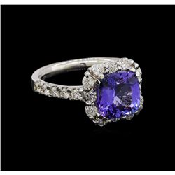 3.54 ctw Tanzanite and Diamond Ring - 14KT White Gold