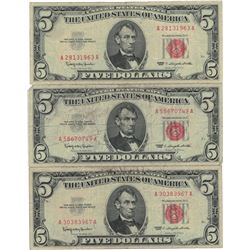 1963 $5 VG/XF Red Seal Note Lot of 3