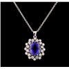 Image 1 : 3.16 ctw Tanzanite and Diamond Pendant With Chain - 14KT White Gold