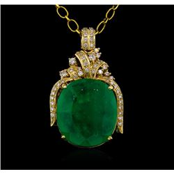 14KT Yellow Gold GIA Certified 50.88 ctw Emerald and Diamond Pendant With Chain