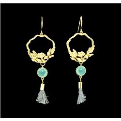 Leaf Circle Tassel Drop Earrings - Gold Plated