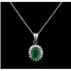 Image 1 : 2.95 ctw Emerald and Diamond Pendant With Chain - 14KT White Gold
