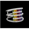 Image 1 : 2.27 ctw Multi Color Sapphire and Diamond Ring - 14KT White Gold