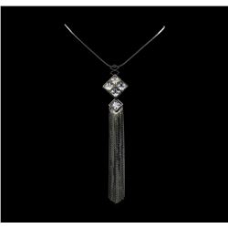 Crystal Square Pendant Tassel Necklace - Rhodium Plated