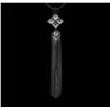 Image 2 : Crystal Square Pendant Tassel Necklace - Rhodium Plated