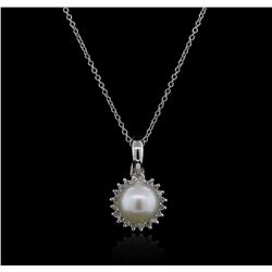 14KT White Gold Pearl and Diamond Pendant With Chain