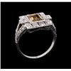 Image 4 : 1.20 ctw Fancy Light Brown Diamond and White Sapphire Ring - Platinum