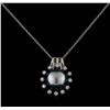 Image 1 : Pearl and Diamond Pendant With Chain - 14KT White Gold