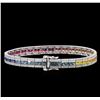 Image 2 : 7.36 ctw Multi Color Sapphire and Diamond Bracelet - 14KT White Gold
