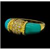 Image 1 : 4.00 ctw Turquoise and Diamond Ring - 18KT Yellow Gold