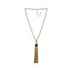 Image 1 : Leather Tassel Square Pendant Chain Necklace - Gold Plated