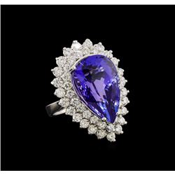 GIA Cert 21.32 ctw Tanzanite and Diamond Ring - 14KT White Gold