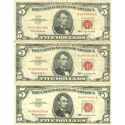 1963 $5 VG/XF Red Seal Note Lot of 3