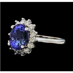 4.03 ctw Tanzanite and Diamond Ring - 14KT White Gold