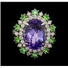 Image 2 : 6.20 ctw Tanzanite, Tsavorite and Diamond Ring - 14KT White Gold