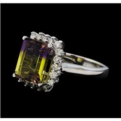 4.06 ctw Ametrine Quartz and Diamond Ring - 14KT White Gold