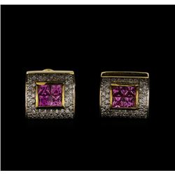 2.08 ctw Pink Sapphire and Diamond Earrings - 14KT Yellow Gold