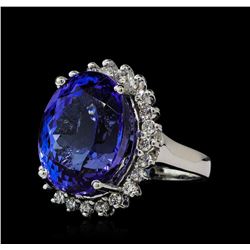 16.57 ctw Tanzanite and Diamond Ring - 14KT White Gold