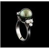 Image 4 : Tahitian Pearl and Diamond Ring - 14KT White Gold