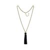 Image 1 : Leather Tassel Chain Necklace - Gold Plated