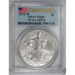 2011-W AMERICAN SILVER EAGLE, PCGS MS-70 FIRST STRIKE PCGS PRICE GUIDE=$180.00