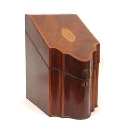 A George III Mahogany Knife Box, with central shell inlay and crossbanding, 23 cm £140 - 160...