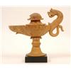 Image 1 : A 19th Century Sienna Marble Oil Lamp, with serpent handle and scarab beetle finial, (a.f.) 20 cm...
