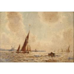 Gregory Robinson, sailing ships, watercolour, signed, 25 x 36 cm, and another by the same, rowing...