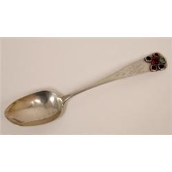 A Late 18th/Early 19th Century Silver Coloured Metal Baltic Spoon, decorated a sailing ship with...