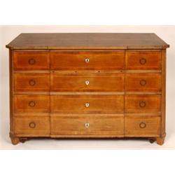 A 19th Century French Walnut Commode, with an inlaid top above four long drawers, 130 cm See illu...