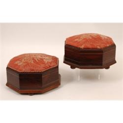A Pair of 19th Century Octagonal Rosewood Footstools, on small bun feet, 25 cm (2)  See illustrat...