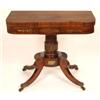 Image 1 : A Regency Rosewood Card Table, the D shape top with cut brass inlay, on a turned barrel support a...
