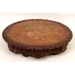 An Oak Lazy Susan, with highly carved oak acorn border frieze, on lion paw feet, 60 cm  See illus...