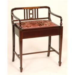 An Edwardian Inlaid Mahogany Piano Stool, tapering legs with spade feet, 55 cm  See illustration...