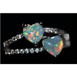 Natural Double Heart Rainbow Color Opal Ring