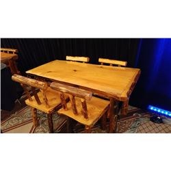 SOLID FIR HAND CARBED DINING TABLE WITH 4 CHAIRS