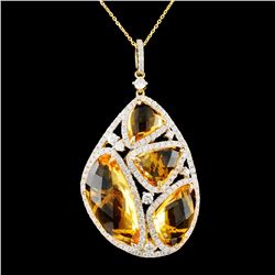 14K Gold 13.38ct Citrine & 1.36ctw Diamond Pendant