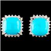 Image 1 : 14K Gold 12.28ct Turquoise & 1.22ctw Diamond Earri