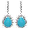 Image 1 : 14K Gold 11ct Turquoise & 2.00ct Diamond Earrings