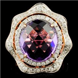 14K Gold 8.25ct Amethyst & 0.90ctw Diamond Ring
