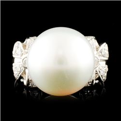 18K Gold 12.00MM Pearl & 0.27ctw Diamond Ring