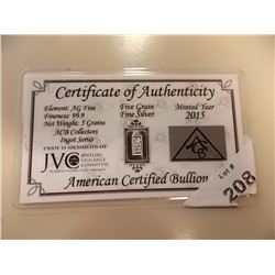BULLION BAR - .999 FINE SILVER - 2015 USA MINT - SEALED AND CERTIFIED - 5 GRAINS