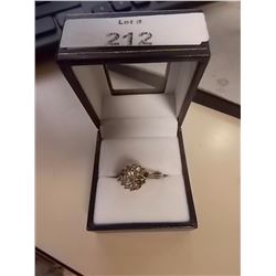 RING - 10  CRYSTALS ENCIRCLING  SOLITARE LARGER CLEAR CRYSTAL  - 2 STONES MISSING - NON-FEROUS