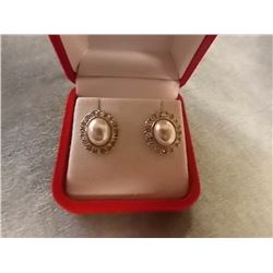 EARRINGS - PEARL CENTRE - CRYSTALS ALL AROUND NON-FEROUS - COTE d'AZUR