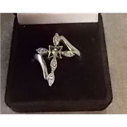 RING - 1" LONG CROSS WITH CRYSTALS - NON-FEROUS