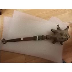 UNIQUE CUSTOM MADE NATURE RATTLE - 22" LONG - HAS GLASS BALL & METAL CLAW ON BOTTOM