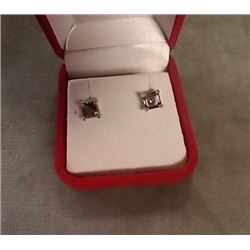EARRINGS - NEW SQUARE FACETTED MYSTIC TOPAZ IN STERLING SILVER STUD DESIGNED SETTING - RETAIL ESTIMA