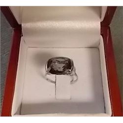 RING - RARE EXTRA LARGE MYSTIC TOPAZ & 2 DIAMONDS IN STERLING SILVER SETTING - RETAIL ESTIMATE $475